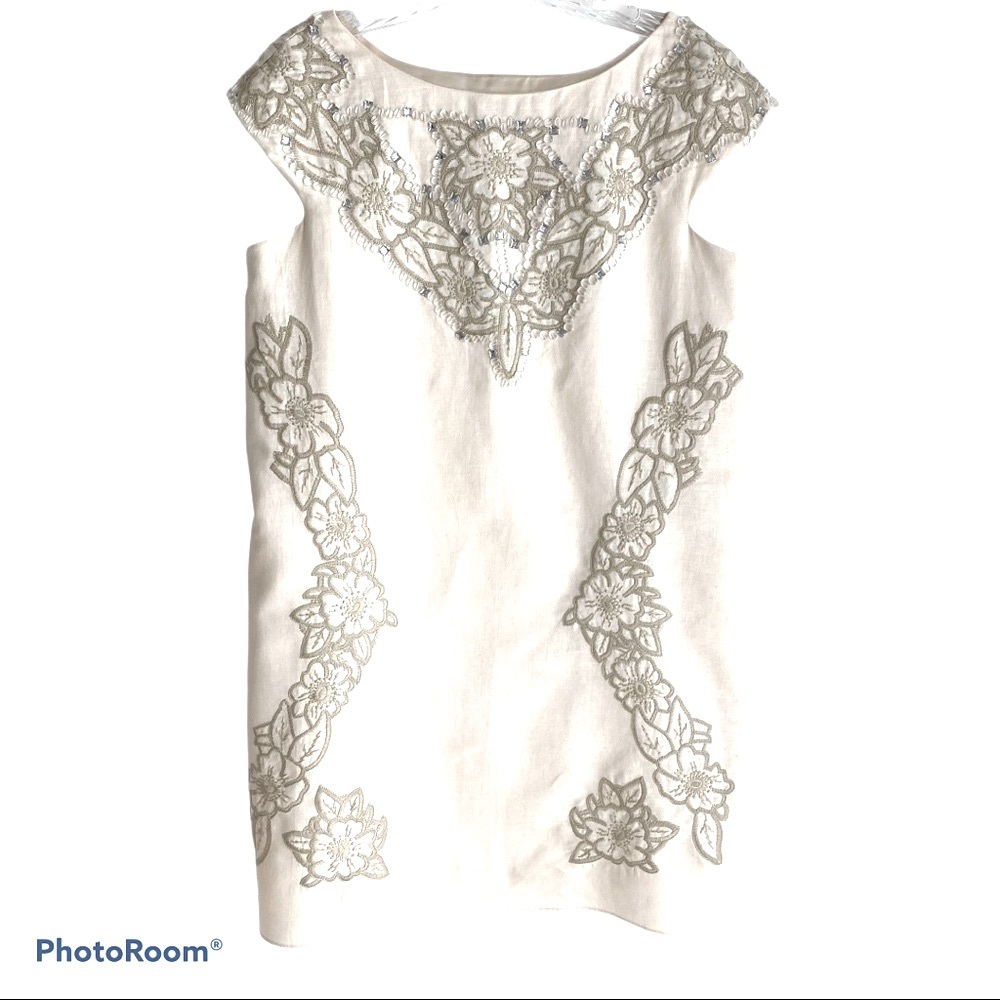 Laundry by Design Ivory Embroidered Rhinestone and Beaded Dress Size 4